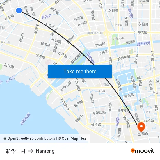 Xinhua Second Village to Nantong map