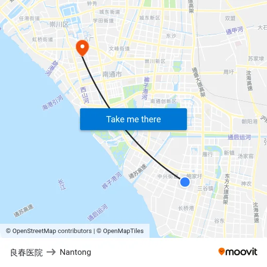 Liangchun Hospital to Nantong map