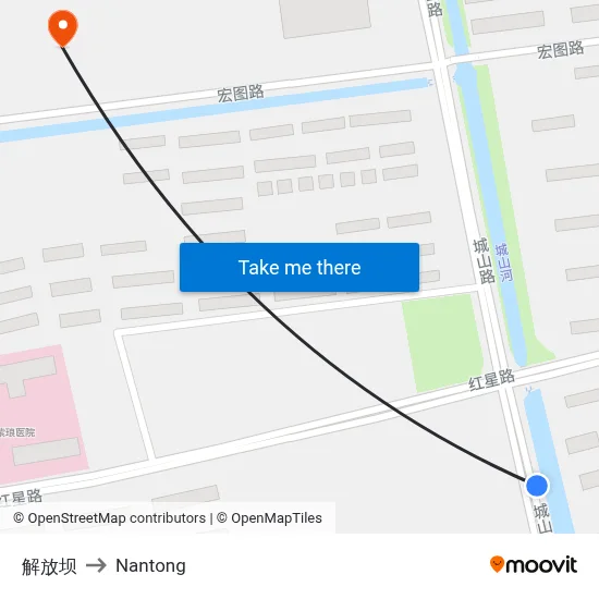 Jiefang Dam to Nantong map