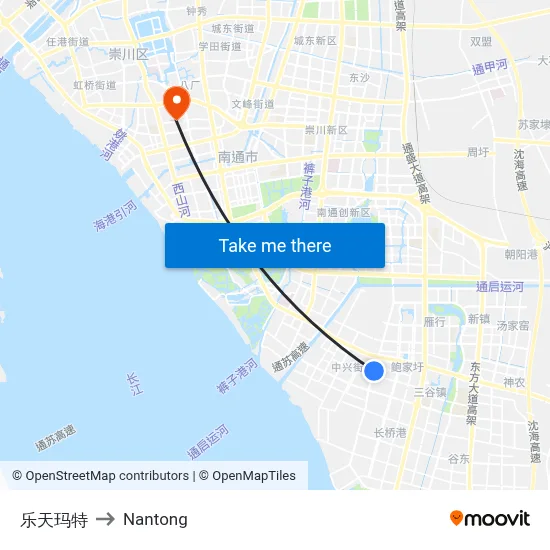 Lotte Mart to Nantong map