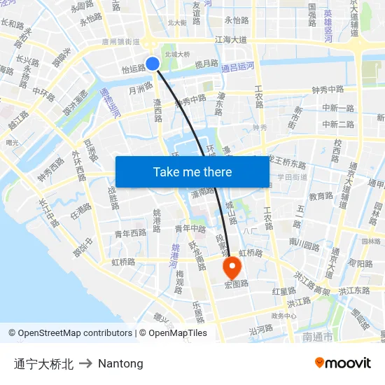 Tongning Bridge North to Nantong map