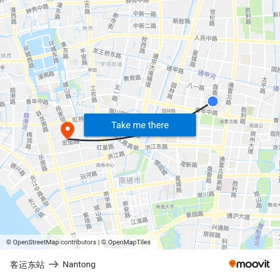 East Bus Station to Nantong map