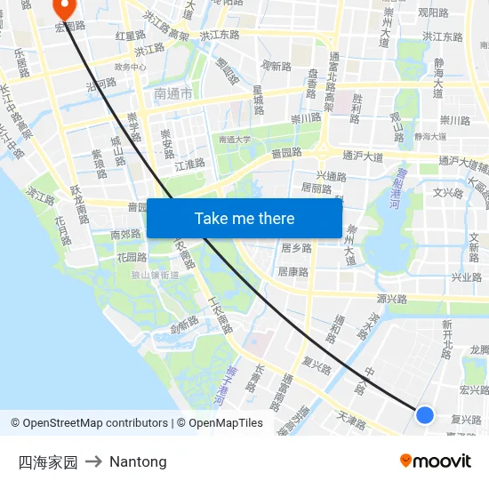 Sihai Homeland to Nantong map