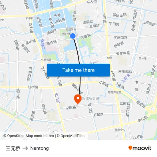Sanyuan Bridge to Nantong map