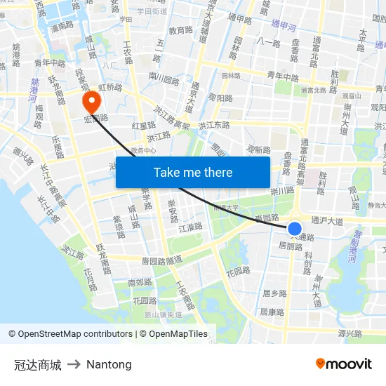 Guanda Mall to Nantong map
