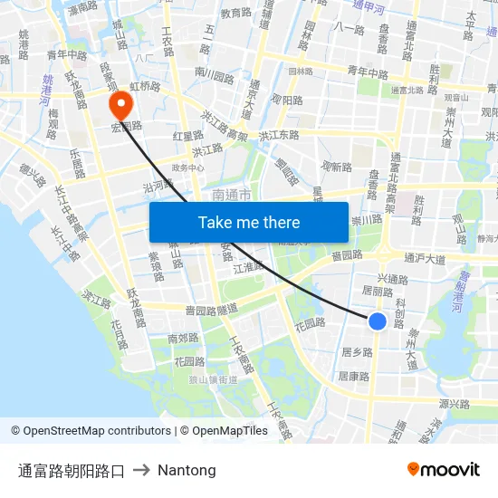 Tongfu Road - Chaoyang Road to Nantong map