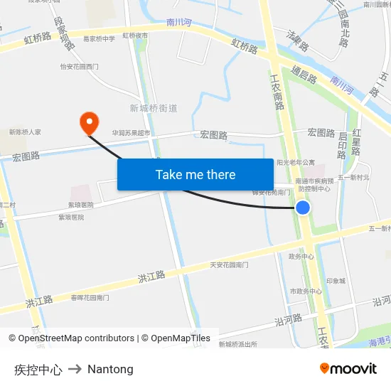 Disease Control Center to Nantong map