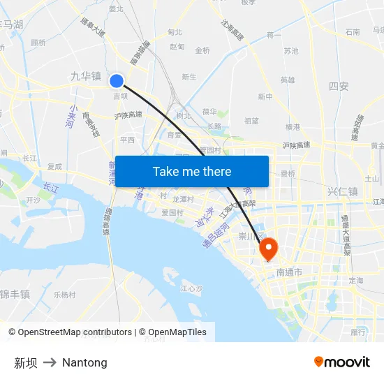 Xinba to Nantong map