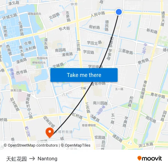 Tianhong Garden to Nantong map