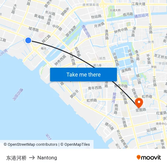Donggang River Bridge to Nantong map