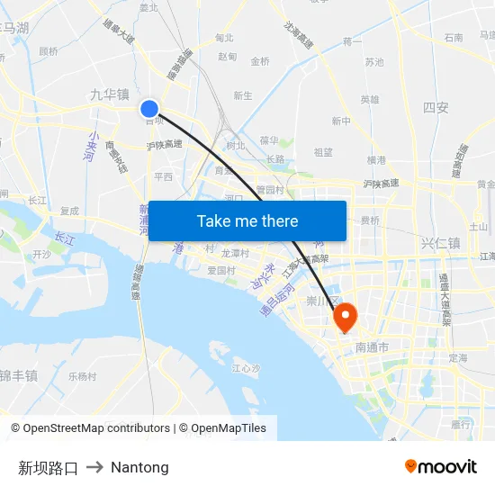 Xinba Intersection to Nantong map
