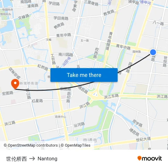 Shilun Bridge West to Nantong map