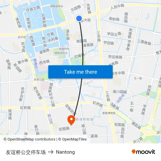 Youyi Bridge Bus Depot to Nantong map