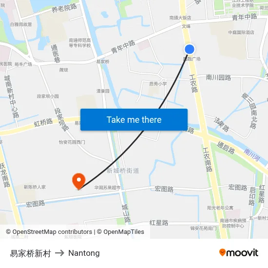 Yijiabridge New Village to Nantong map