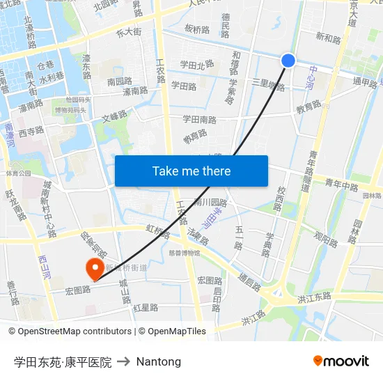 Xuetian East Court·Kangping Hospital to Nantong map