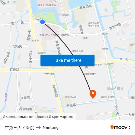 City Third People's Hospital to Nantong map