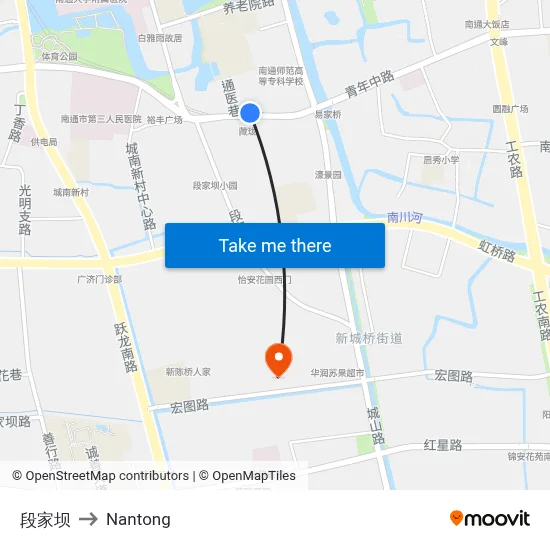 Duanjiaba to Nantong map