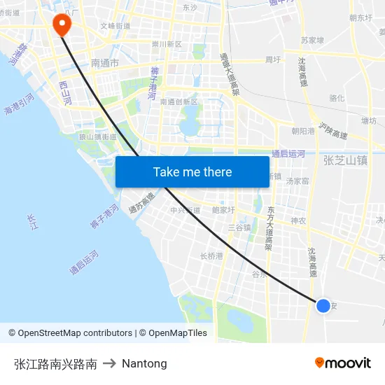 Zhangjiang Road & Nanxing Road South to Nantong map
