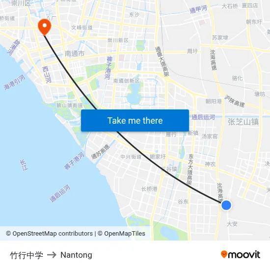 Zhuhang Middle School to Nantong map