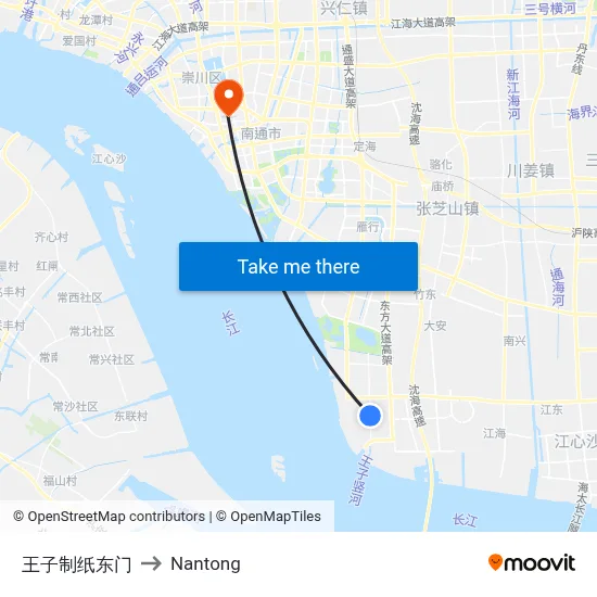 Oji Paper East Gate to Nantong map