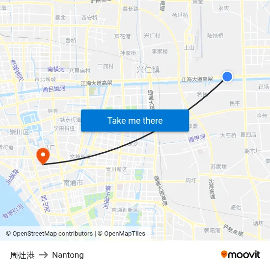 Zhouzao Port to Nantong map