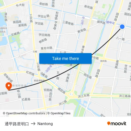 Tongjia Road Xingming Junction to Nantong map