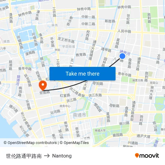 South Shilun Road & Tongjia Road to Nantong map