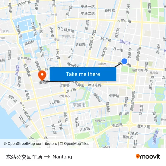 East Station Bus Depot to Nantong map