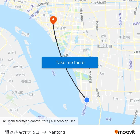 Tongda Road-Dongfang Avenue Junction to Nantong map