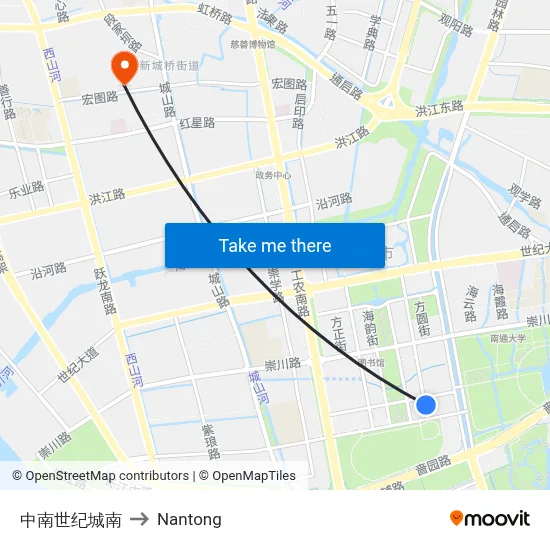 Zhongnan Century City South to Nantong map