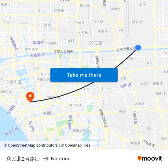 Limin North 2nd Road Intersection to Nantong map