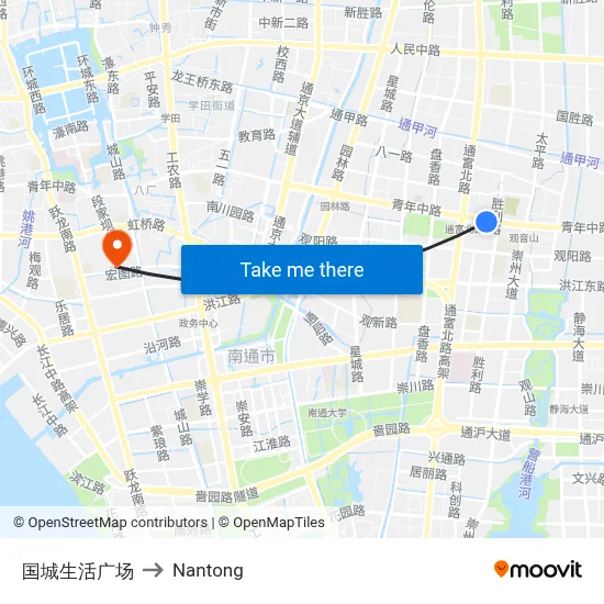Guocheng Life Plaza to Nantong map