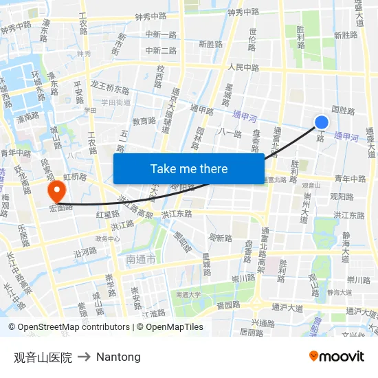 Guanyinshan Hospital to Nantong map