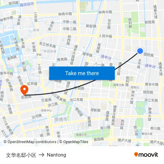 Wenhua Mansion Complex to Nantong map