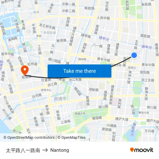 Taiping Road-Bayi Road South to Nantong map
