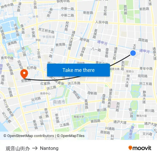 Guanyinshan Street Office to Nantong map