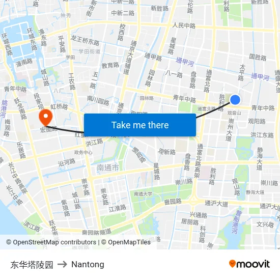 Donghua Pagoda Cemetery to Nantong map