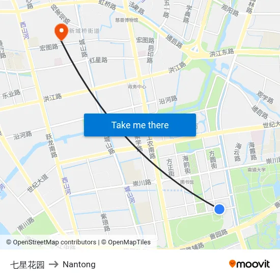 Seven Stars Garden to Nantong map