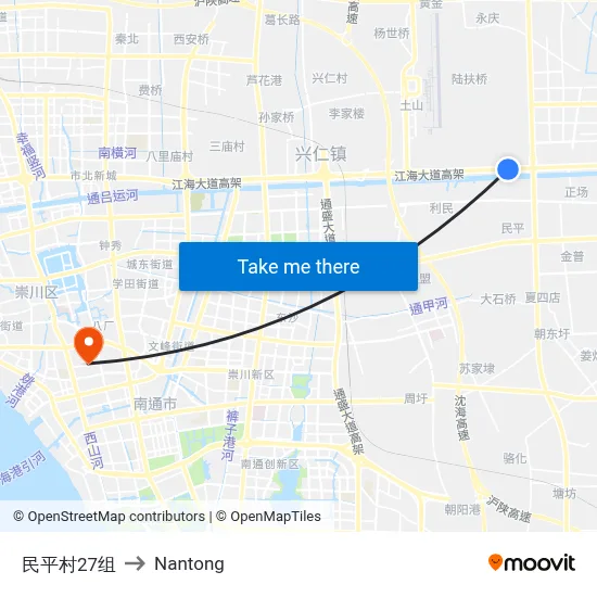 Minping Village Group 27 to Nantong map