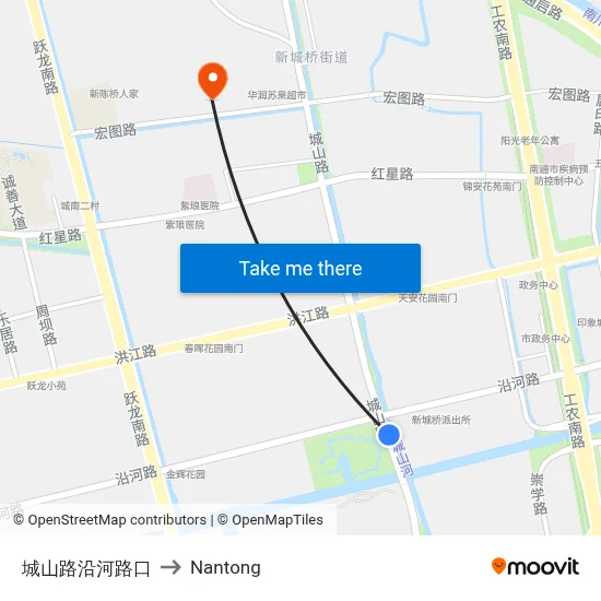 Chengshan Road Riverside Intersection to Nantong map