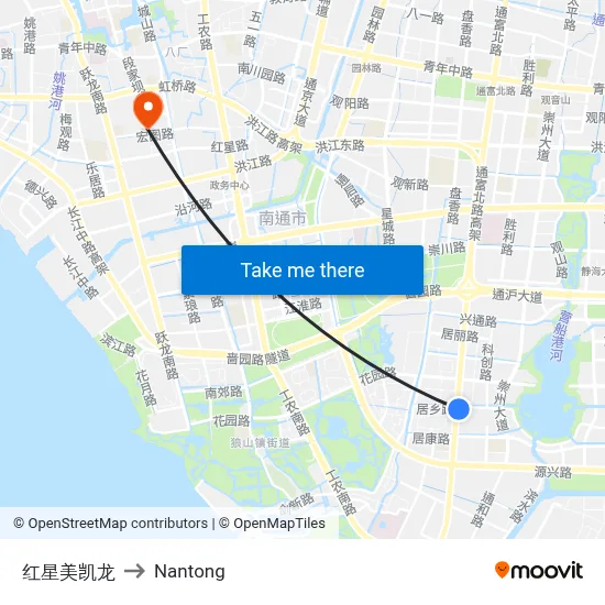 Red Star Macalline to Nantong map