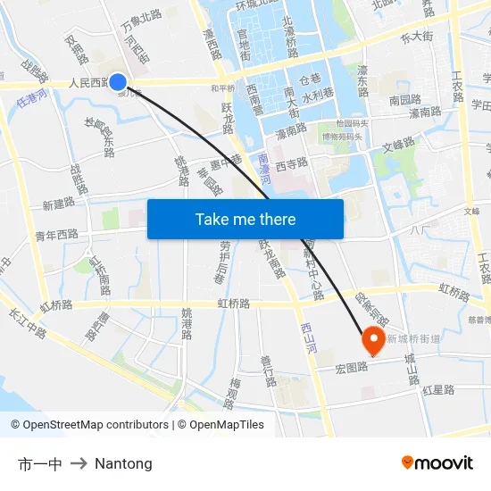 City First Middle School to Nantong map
