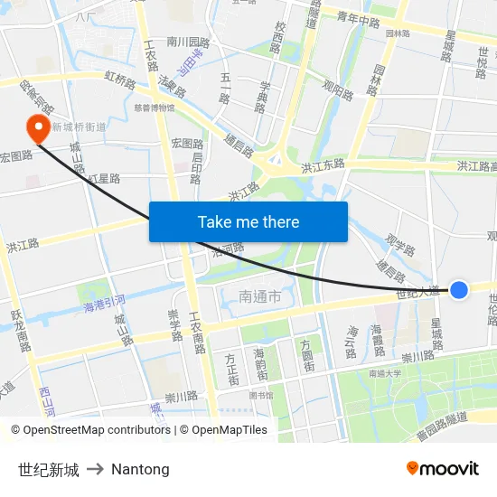 Century New City to Nantong map