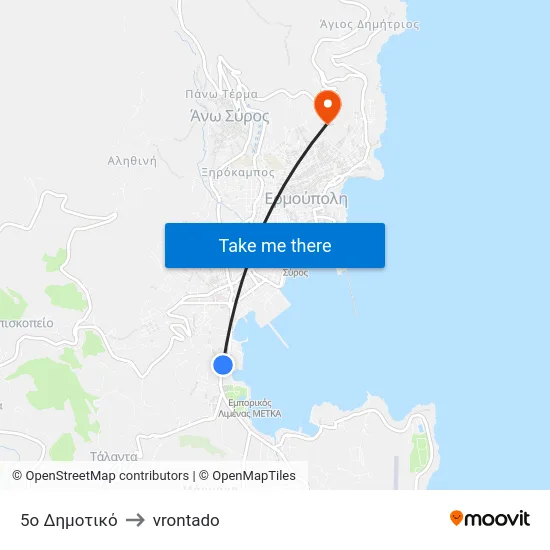 5ο Δημοτικό to vrontado map