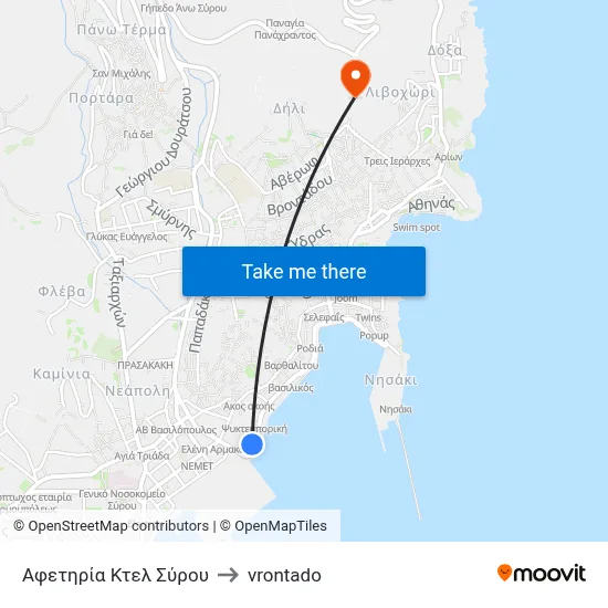Syros KTEL Terminal to Vrontado map
