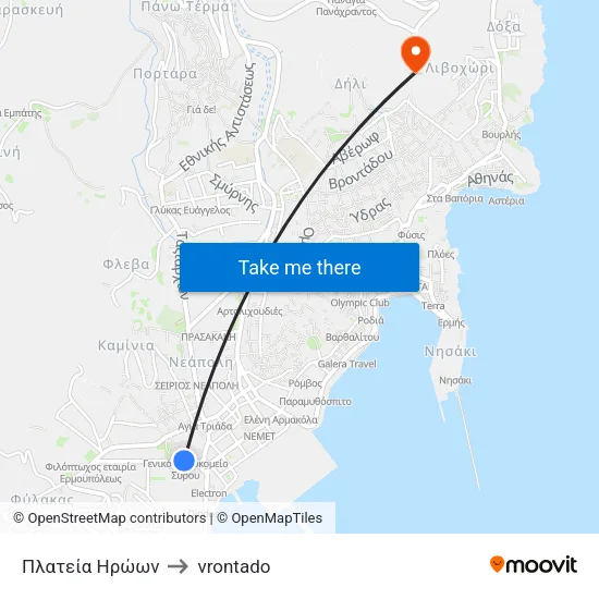 Πλατεία Ηρώων to vrontado map