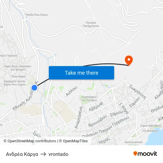 Ανδρέα Κάργα to vrontado map