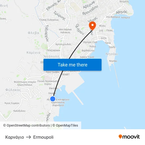 Καρνάγιο to Ermoupoli map