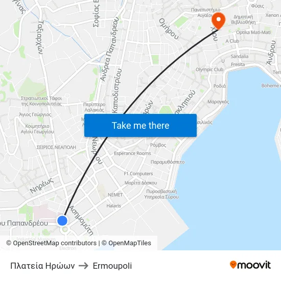 Πλατεία Ηρώων to Ermoupoli map
