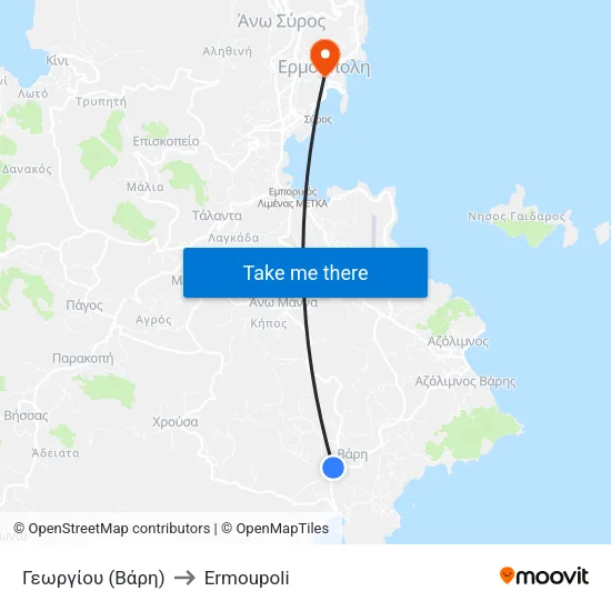 Γεωργίου (Βάρη) to Ermoupoli map